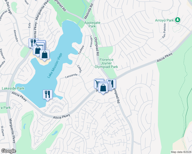 map of restaurants, bars, coffee shops, grocery stores, and more near 28305 Driza in Mission Viejo
