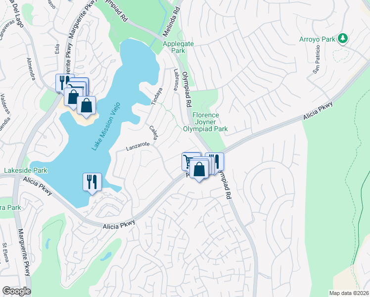 map of restaurants, bars, coffee shops, grocery stores, and more near 28305 Driza in Mission Viejo