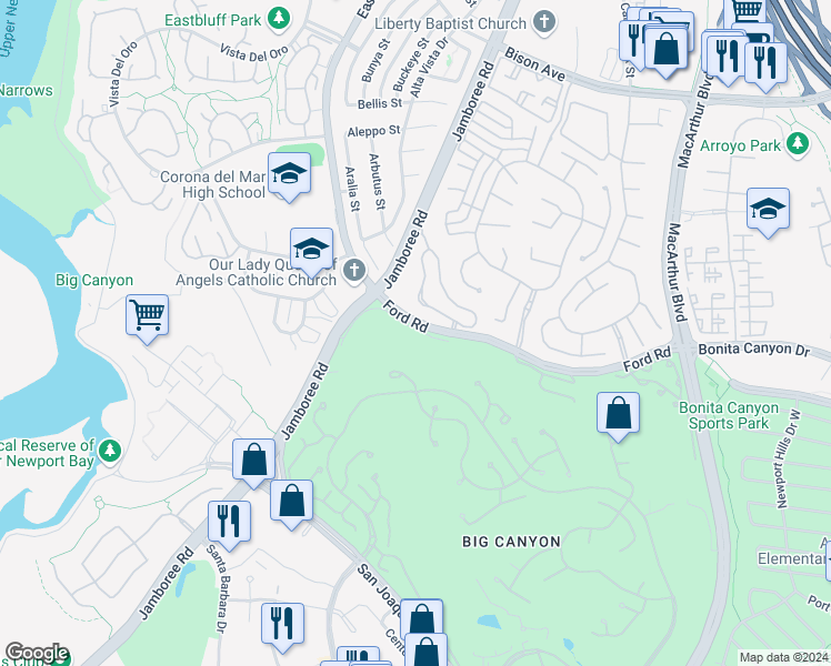 map of restaurants, bars, coffee shops, grocery stores, and more near 62 Sea Island Drive in Newport Beach