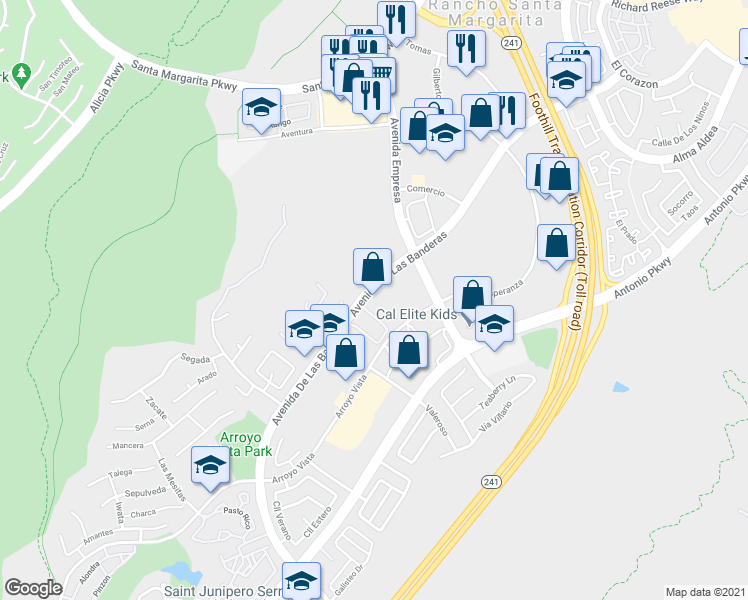 map of restaurants, bars, coffee shops, grocery stores, and more near 29902 Avenida De Las Banderas in Rancho Santa Margarita