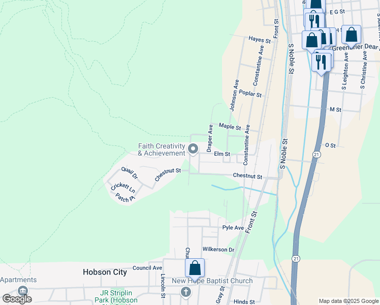 map of restaurants, bars, coffee shops, grocery stores, and more near 1448 Hanna Avenue in Anniston