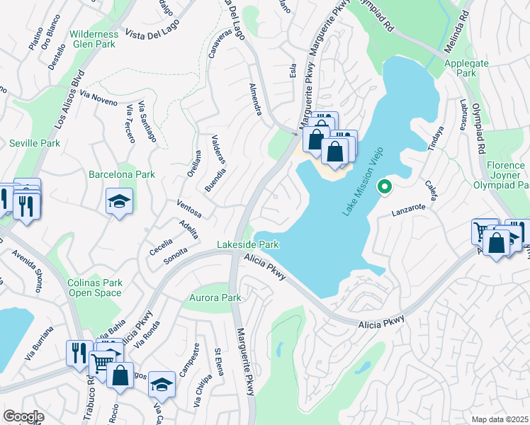 map of restaurants, bars, coffee shops, grocery stores, and more near 27552 Escuna in Mission Viejo