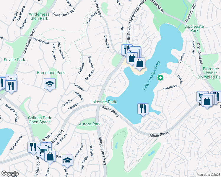 map of restaurants, bars, coffee shops, grocery stores, and more near 27552 Escuna in Mission Viejo