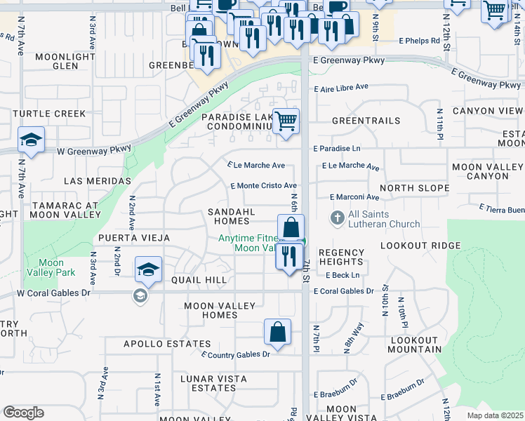 map of restaurants, bars, coffee shops, grocery stores, and more near 337 East Marconi Avenue in Phoenix