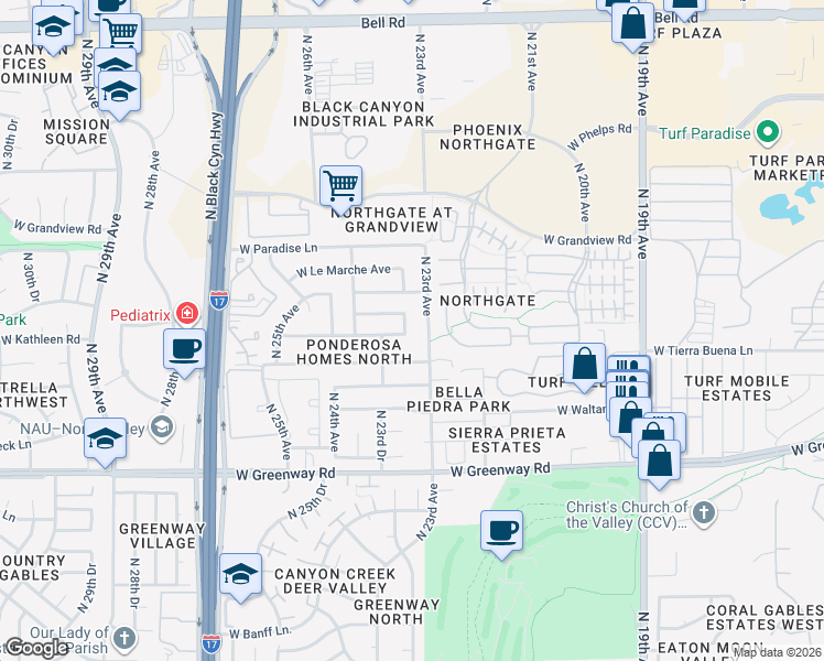 map of restaurants, bars, coffee shops, grocery stores, and more near 15826 North 23rd Avenue in Phoenix