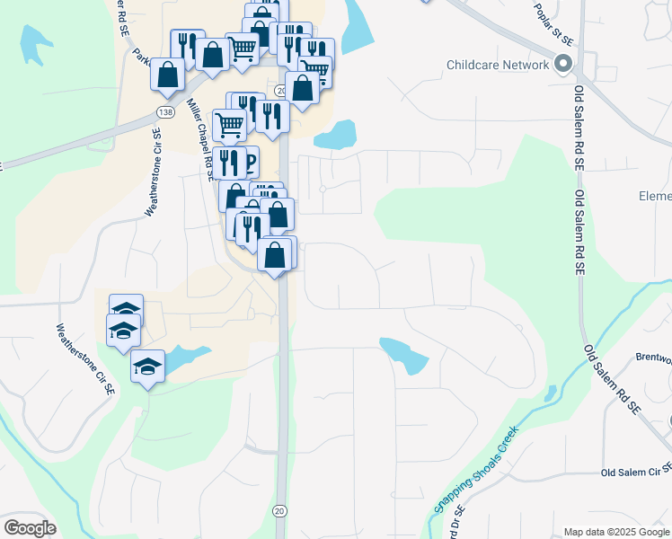 map of restaurants, bars, coffee shops, grocery stores, and more near 1019 Henna Court Southeast in Conyers