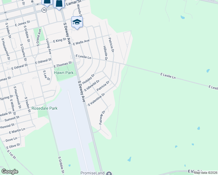 map of restaurants, bars, coffee shops, grocery stores, and more near 1018 South Valentine Drive in Sherman