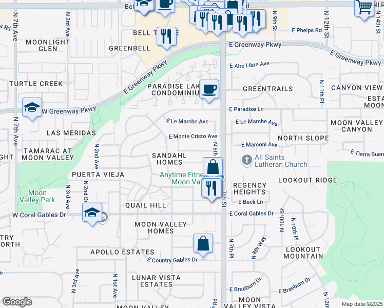 map of restaurants, bars, coffee shops, grocery stores, and more near 337 East Marconi Avenue in Phoenix