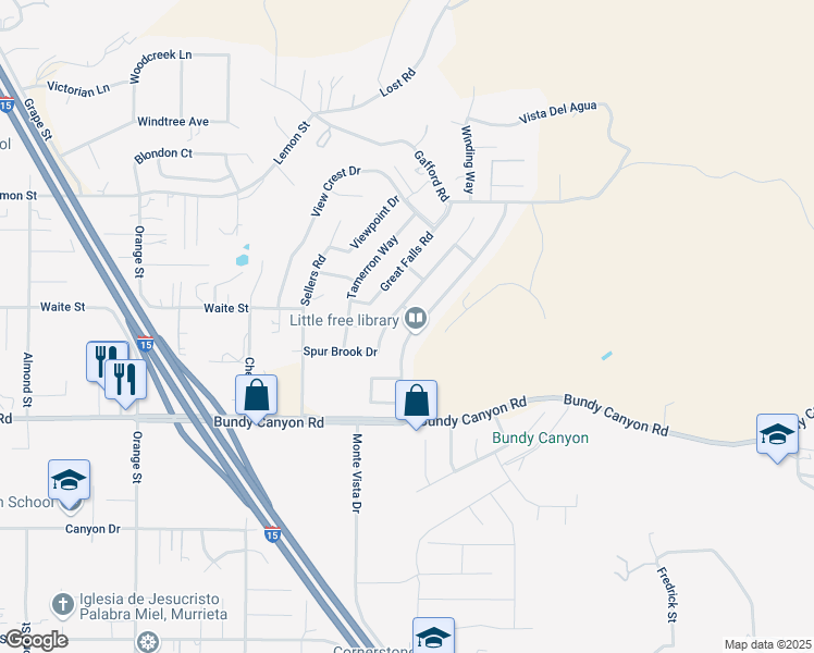 map of restaurants, bars, coffee shops, grocery stores, and more near 33817 Canyon Ranch Road in Wildomar