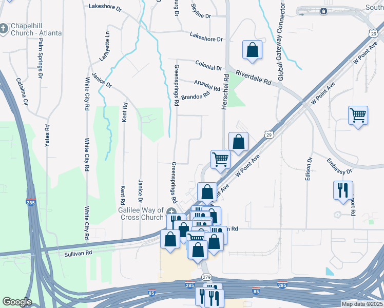 map of restaurants, bars, coffee shops, grocery stores, and more near 4620 Winthrop Road in College Park
