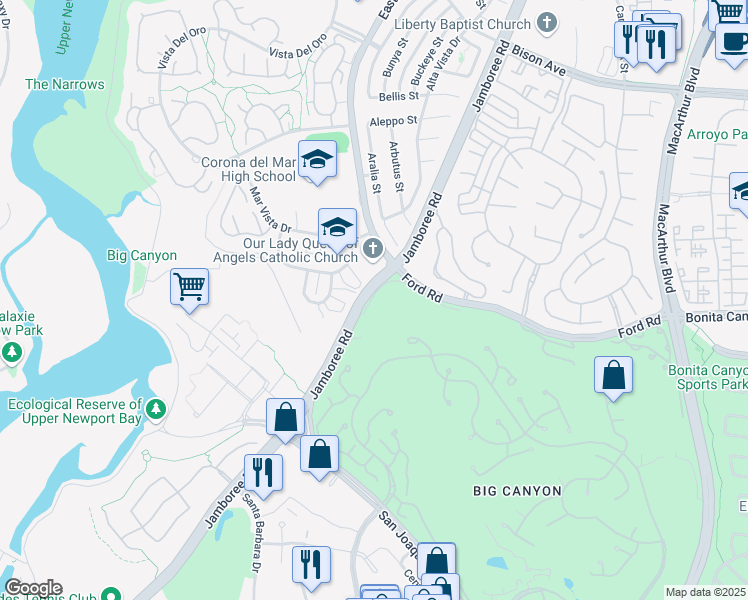 map of restaurants, bars, coffee shops, grocery stores, and more near 17 Sea Island Drive in Newport Beach
