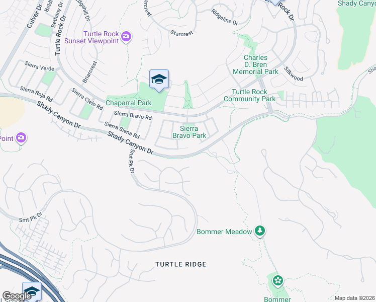 map of restaurants, bars, coffee shops, grocery stores, and more near 6286 Sierra Siena Road in Irvine