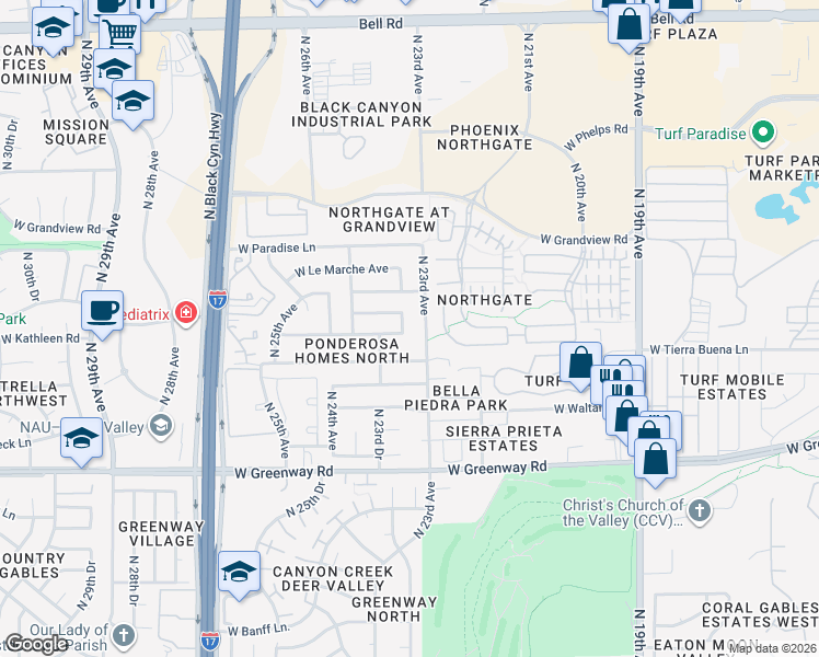 map of restaurants, bars, coffee shops, grocery stores, and more near 15826 North 23rd Avenue in Phoenix