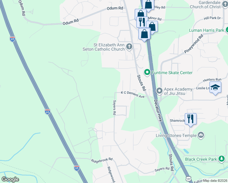 map of restaurants, bars, coffee shops, grocery stores, and more near 1813 K C Dement Avenue in Fultondale