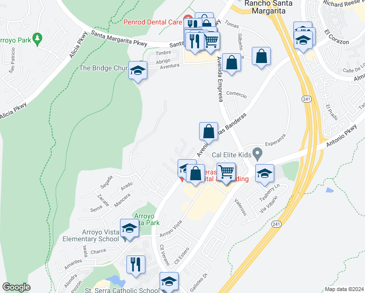 map of restaurants, bars, coffee shops, grocery stores, and more near 25 Santa Inez in Rancho Santa Margarita