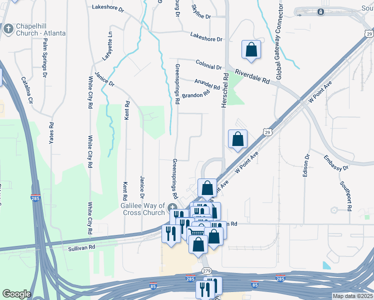 map of restaurants, bars, coffee shops, grocery stores, and more near 4620 Winthrop Road in College Park