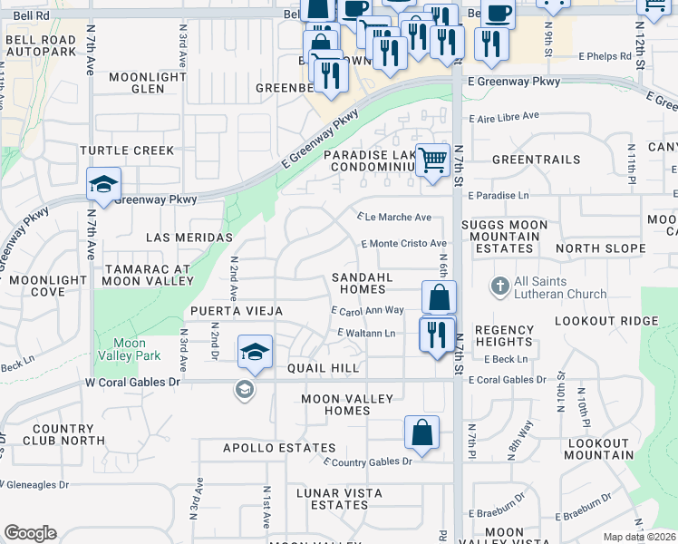 map of restaurants, bars, coffee shops, grocery stores, and more near 215 East Marconi Avenue in Phoenix