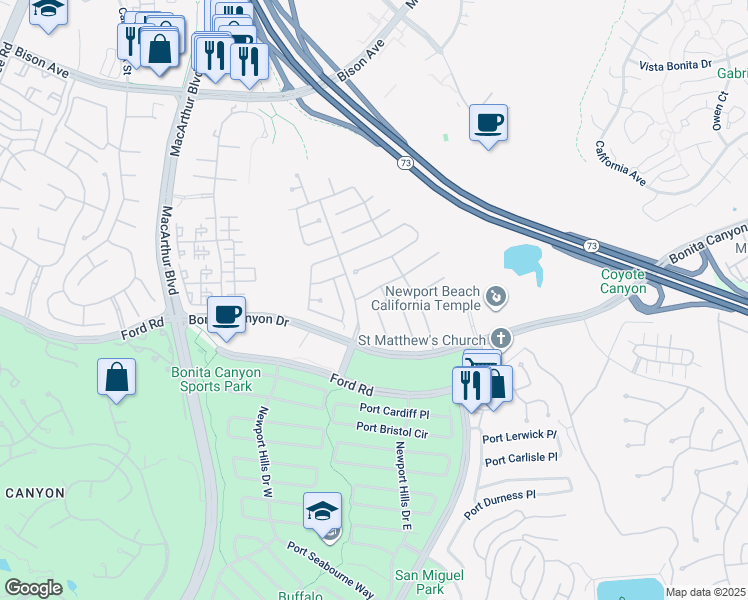 map of restaurants, bars, coffee shops, grocery stores, and more near 23 Boardwalk in Newport Beach