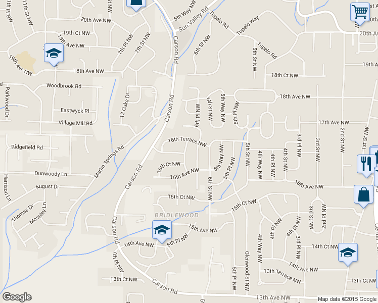 map of restaurants, bars, coffee shops, grocery stores, and more near 1621 6th Way NW in Center Point
