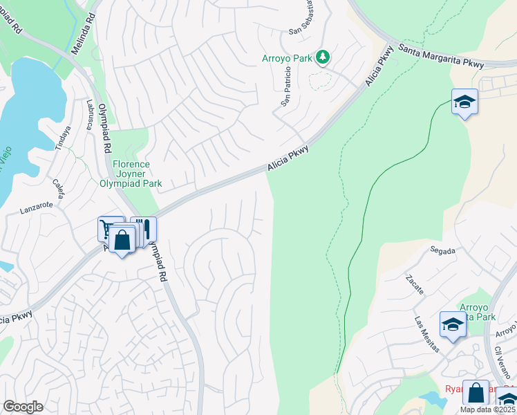 map of restaurants, bars, coffee shops, grocery stores, and more near 22836 Maiden Lane in Mission Viejo