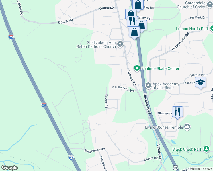 map of restaurants, bars, coffee shops, grocery stores, and more near 1813 K C Dement Avenue in Fultondale