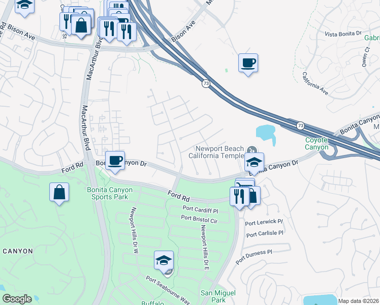 map of restaurants, bars, coffee shops, grocery stores, and more near 23 Boardwalk in Newport Beach