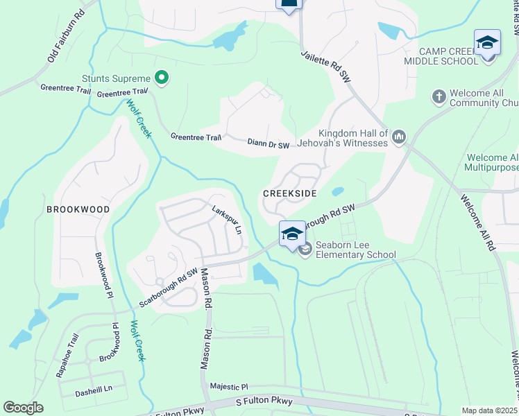 map of restaurants, bars, coffee shops, grocery stores, and more near 4677 Creekside Cove in Atlanta