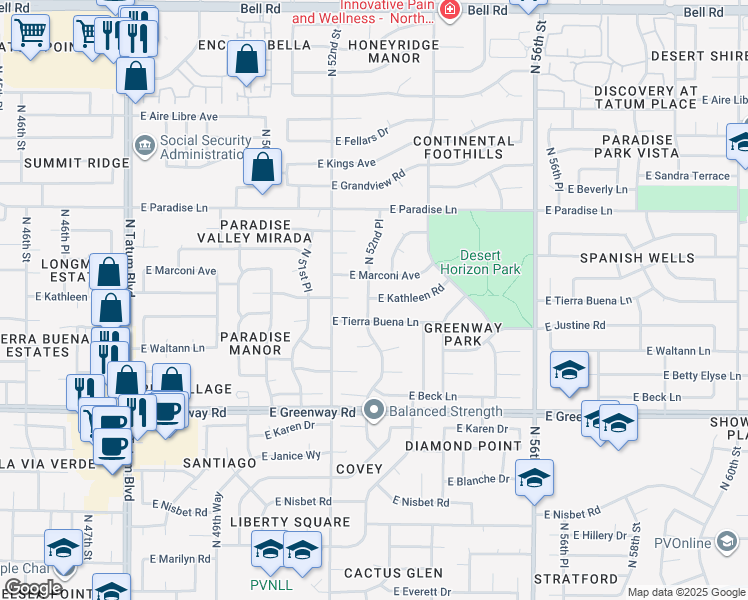 map of restaurants, bars, coffee shops, grocery stores, and more near 3239 East Kathleen Road in Scottsdale