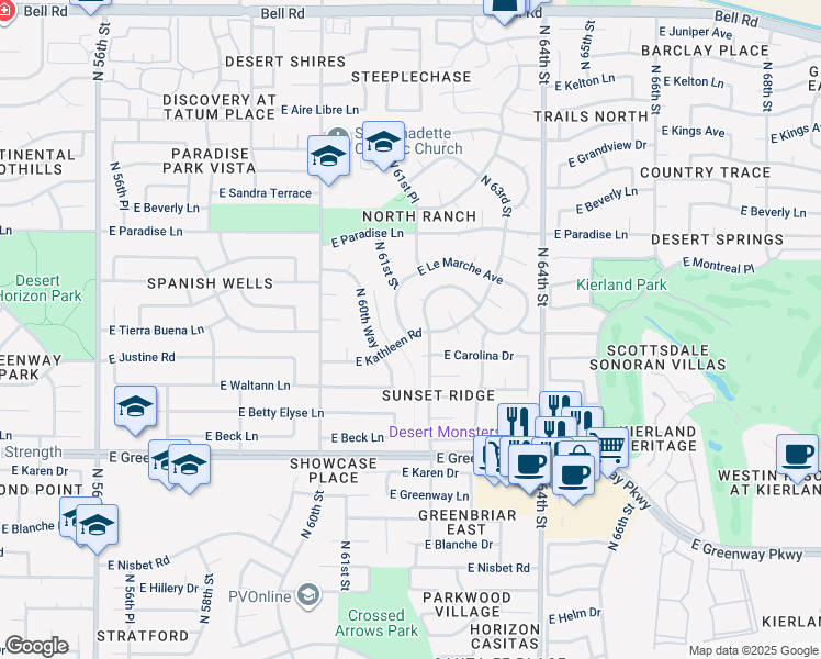 map of restaurants, bars, coffee shops, grocery stores, and more near 15819 North 61st Street in Scottsdale