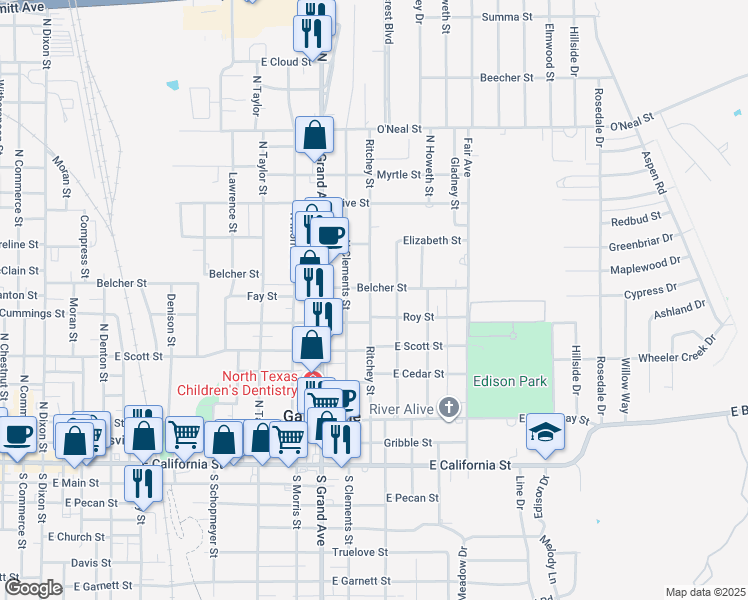 map of restaurants, bars, coffee shops, grocery stores, and more near 618 Ritchey Street in Gainesville