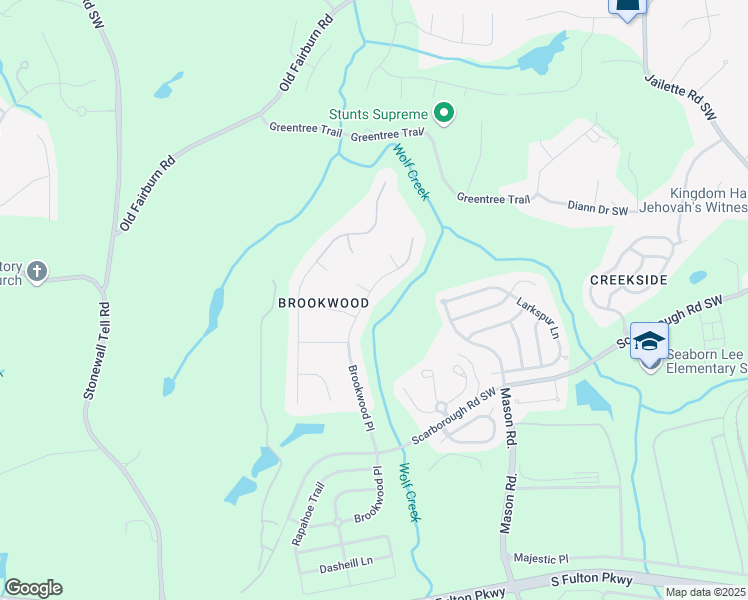 map of restaurants, bars, coffee shops, grocery stores, and more near 4878 Brookwood Place in College Park