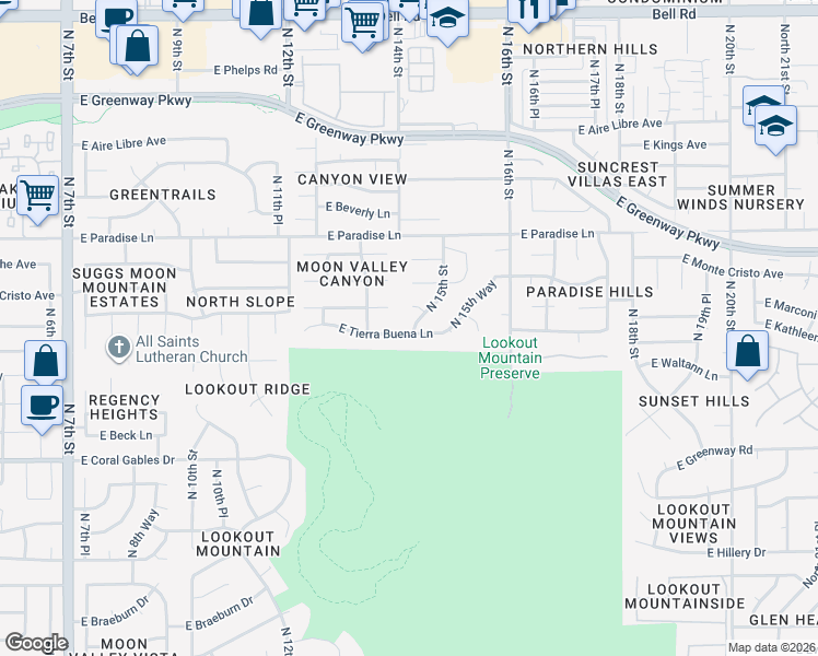 map of restaurants, bars, coffee shops, grocery stores, and more near 15819 North 15th Street in Phoenix