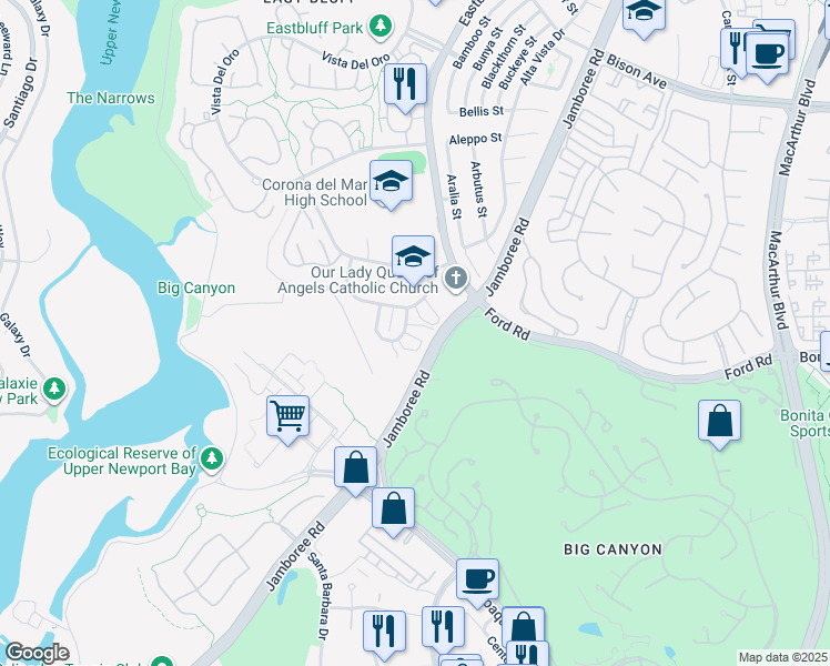 map of restaurants, bars, coffee shops, grocery stores, and more near 817 Amigos Way in Newport Beach