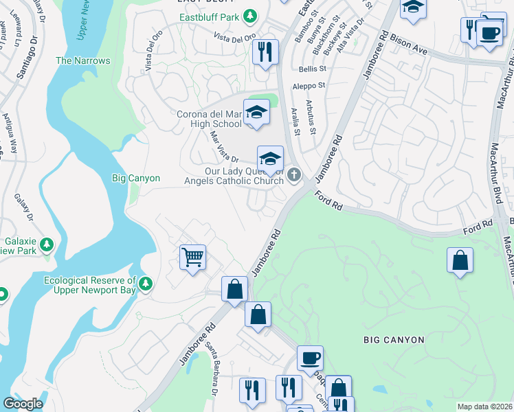 map of restaurants, bars, coffee shops, grocery stores, and more near 817 Amigos Way in Newport Beach