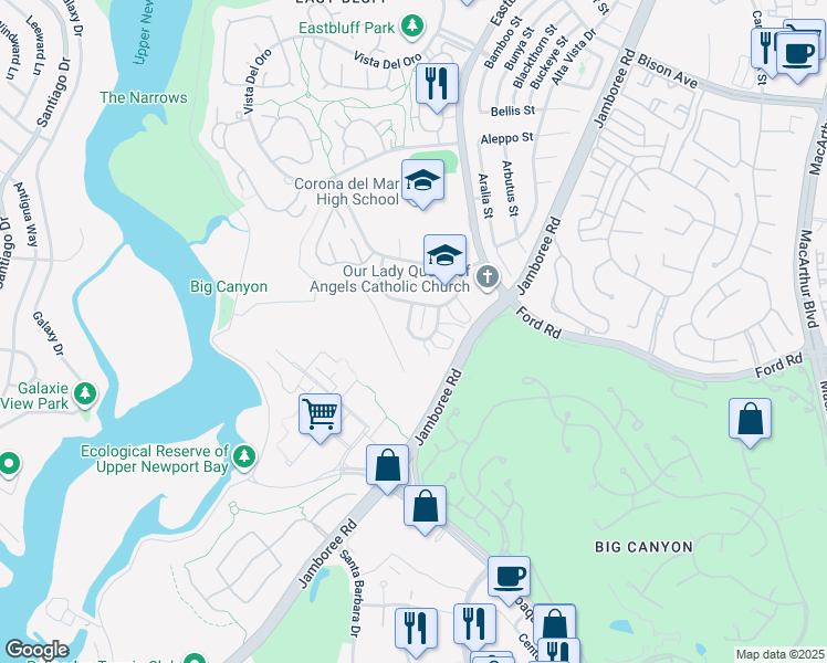 map of restaurants, bars, coffee shops, grocery stores, and more near 817 Amigos Way in Newport Beach