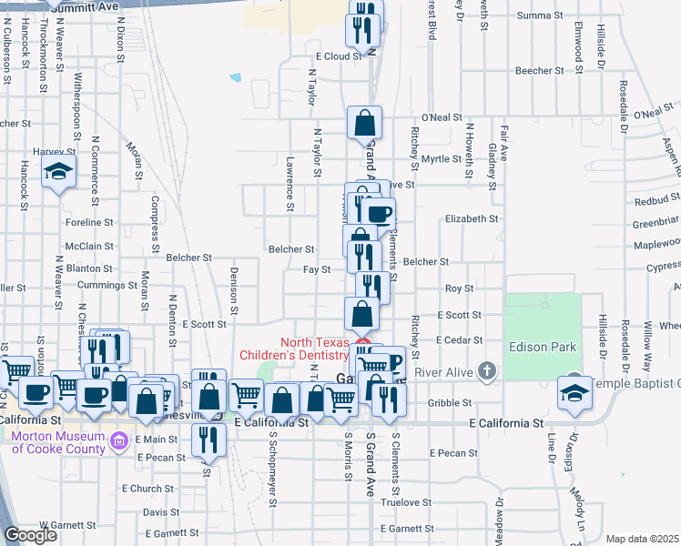 map of restaurants, bars, coffee shops, grocery stores, and more near 618 North Taylor Street in Gainesville