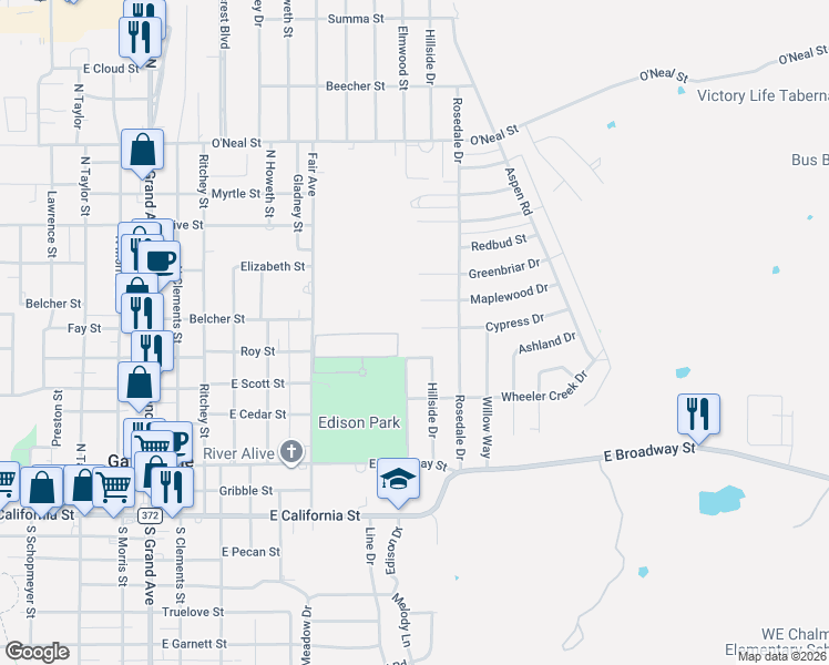 map of restaurants, bars, coffee shops, grocery stores, and more near 1902 Cypress Court in Gainesville