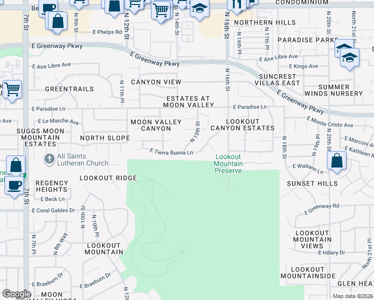 map of restaurants, bars, coffee shops, grocery stores, and more near 15819 North 15th Street in Phoenix