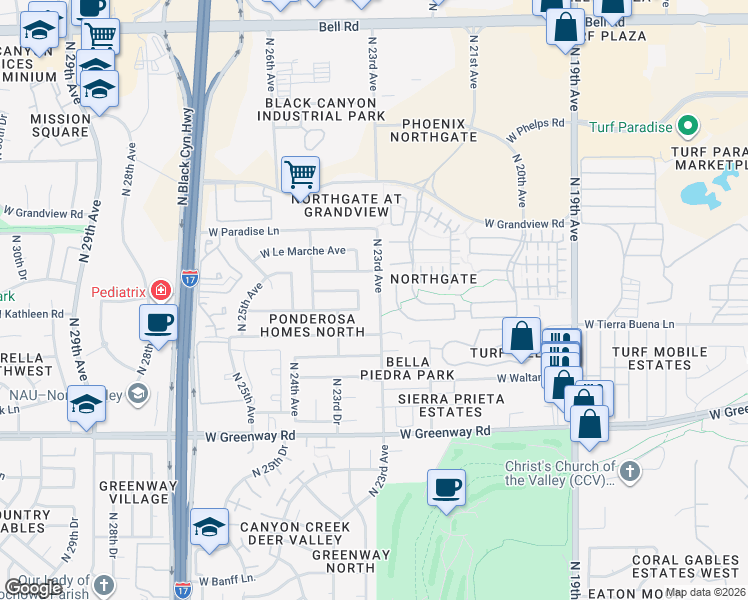 map of restaurants, bars, coffee shops, grocery stores, and more near 15826 North 23rd Avenue in Phoenix