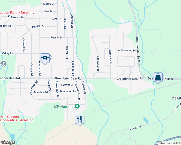 map of restaurants, bars, coffee shops, grocery stores, and more near 1124 Emory Place in Anniston
