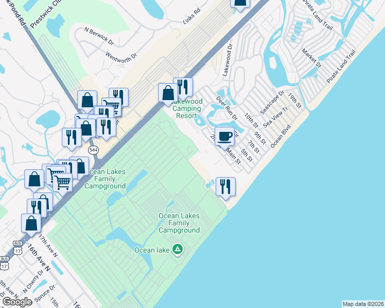 map of restaurants, bars, coffee shops, grocery stores, and more near 5002 Scallop Drive in Myrtle Beach