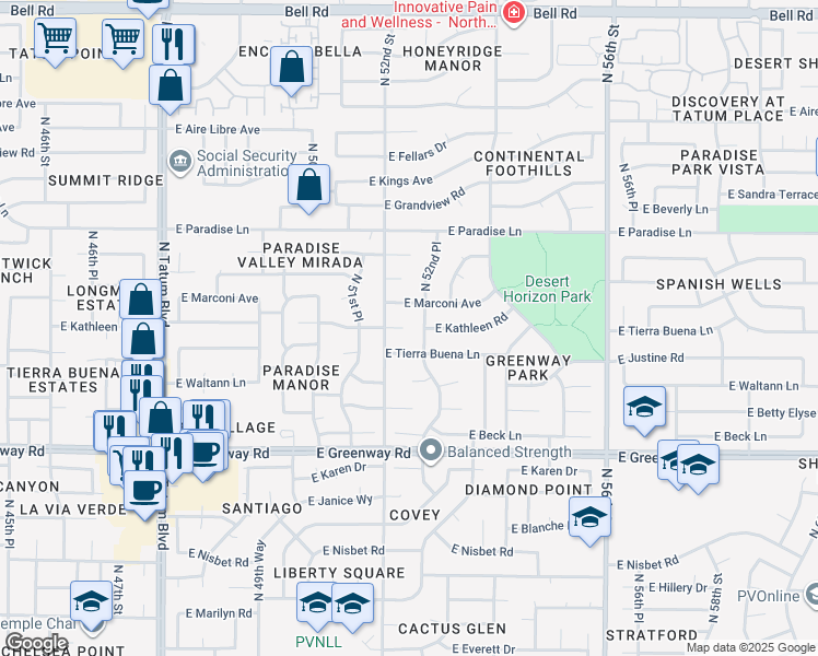 map of restaurants, bars, coffee shops, grocery stores, and more near 3239 East Kathleen Road in Scottsdale