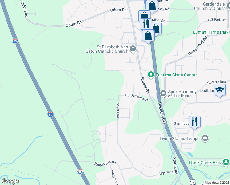 map of restaurants, bars, coffee shops, grocery stores, and more near 1813 K C Dement Avenue in Fultondale