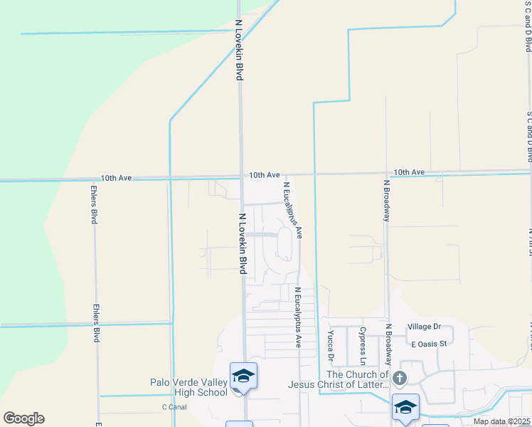 map of restaurants, bars, coffee shops, grocery stores, and more near 1160 Joshua Tree Lane in Blythe