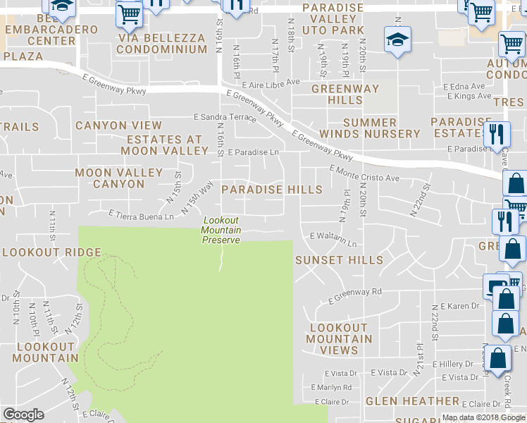 map of restaurants, bars, coffee shops, grocery stores, and more near 1726 East Kathleen Road in Phoenix