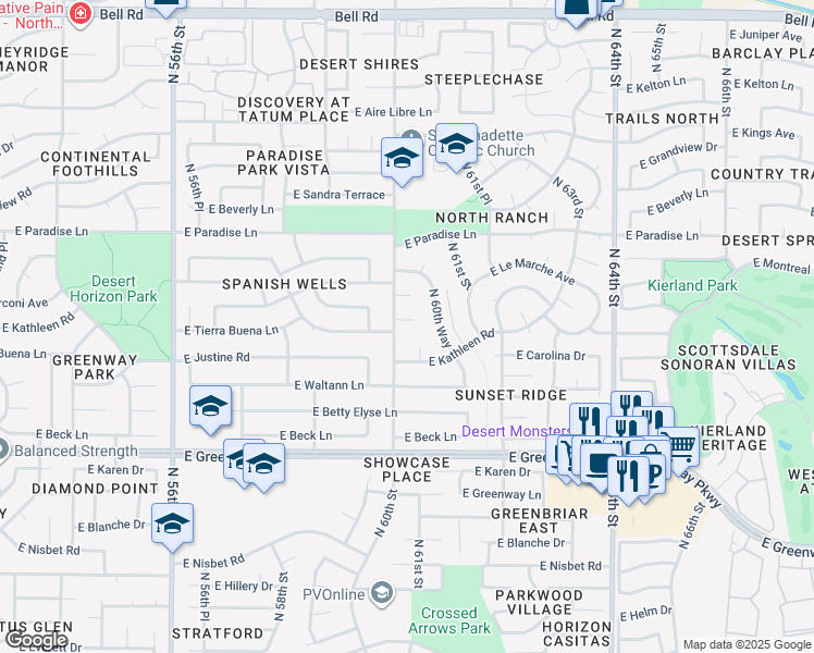 map of restaurants, bars, coffee shops, grocery stores, and more near 6009 East Marconi Avenue in Scottsdale