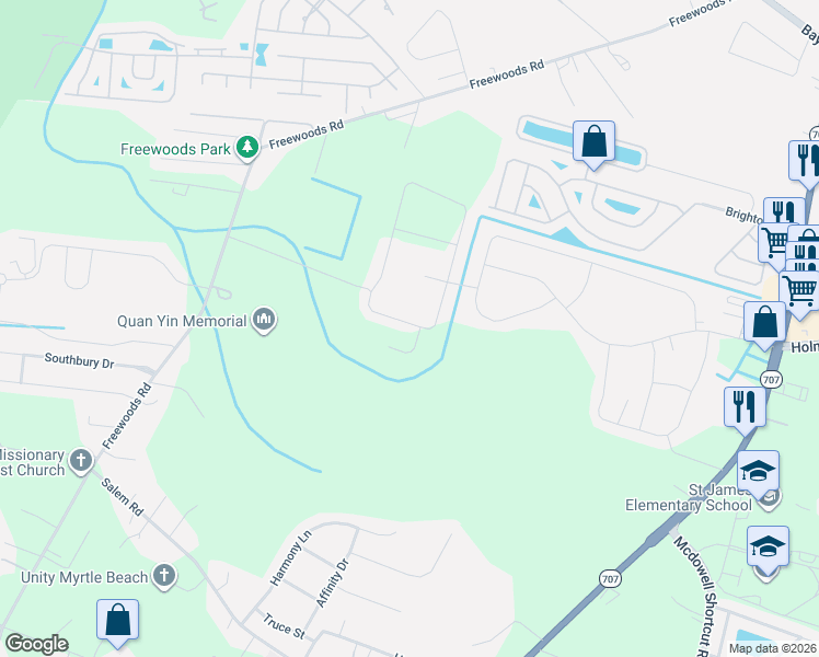 map of restaurants, bars, coffee shops, grocery stores, and more near 10481 Freewoods Road in Myrtle Beach