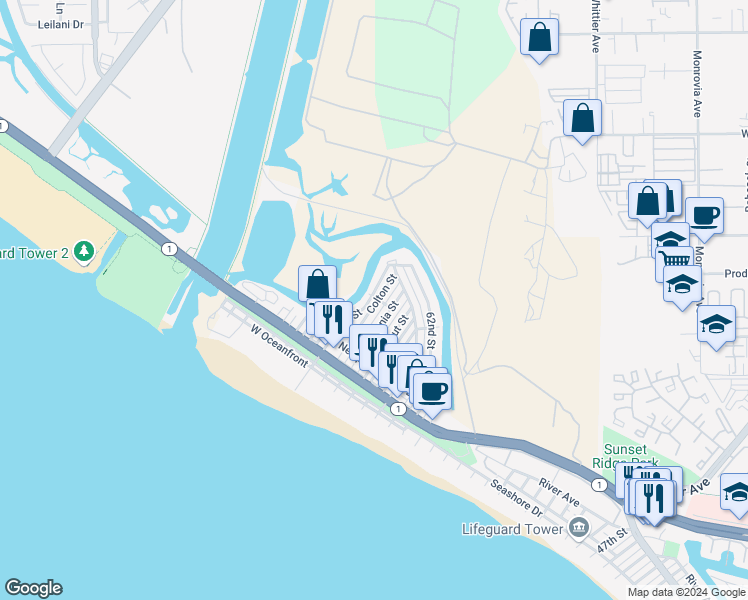 map of restaurants, bars, coffee shops, grocery stores, and more near 336 Canal Street in Newport Beach