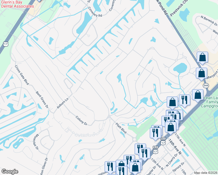 map of restaurants, bars, coffee shops, grocery stores, and more near 1436 Bay Tree Lane in Myrtle Beach