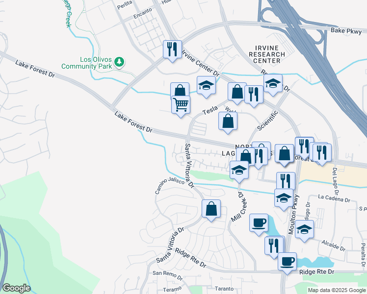 map of restaurants, bars, coffee shops, grocery stores, and more near 22882 Caminito Azul in Laguna Hills